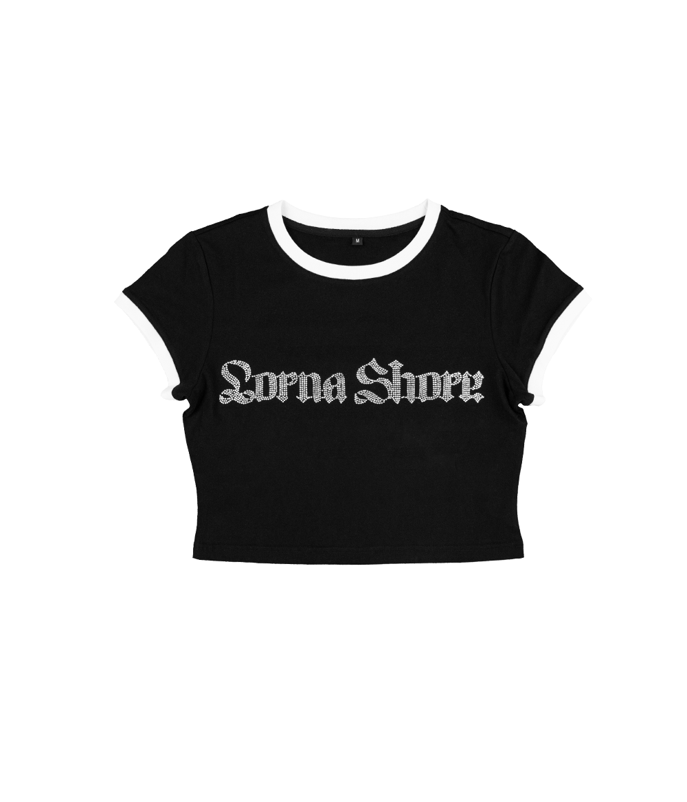 Lorna Shore Rhinestone Womens Crop Top